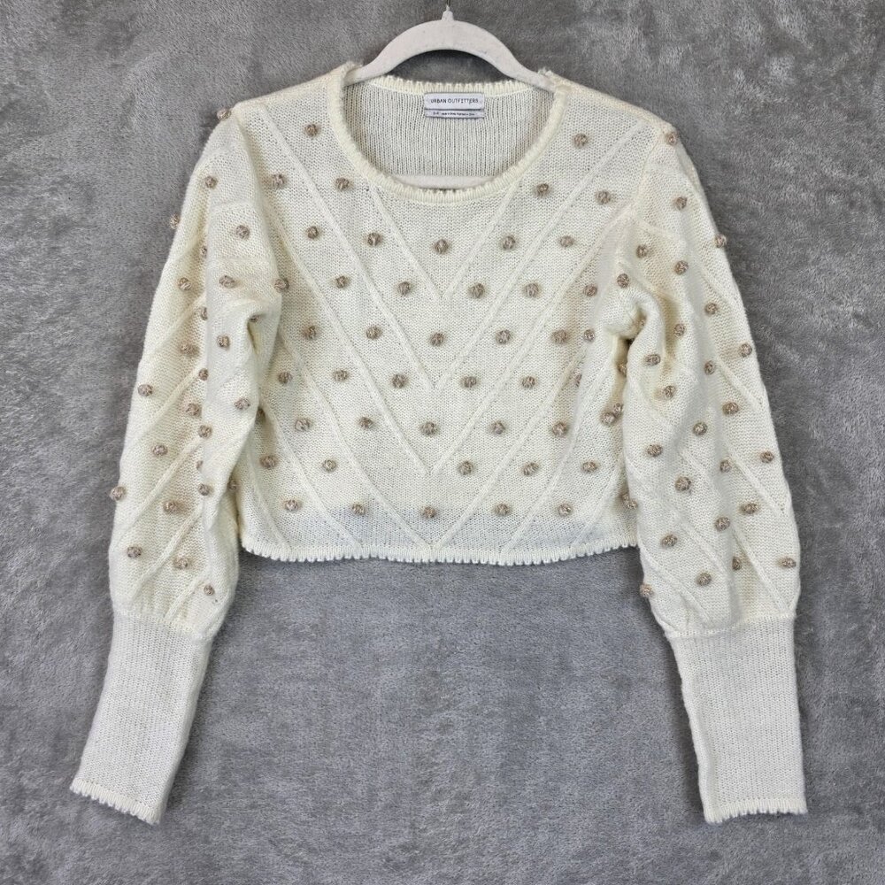 Urban Outfitters Sweater Womens Small White Bobble Polka Dot Crewneck Knit